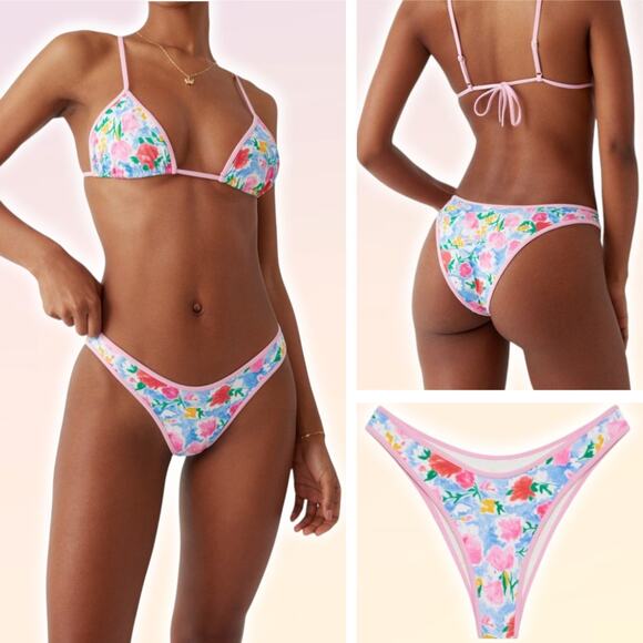 NWT FRANKIE'S BIKINIS Dove Swim Bottom Size Large Painted Petals - Picture 1 of 7